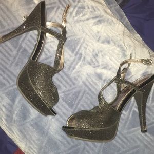 Black open shinny heels